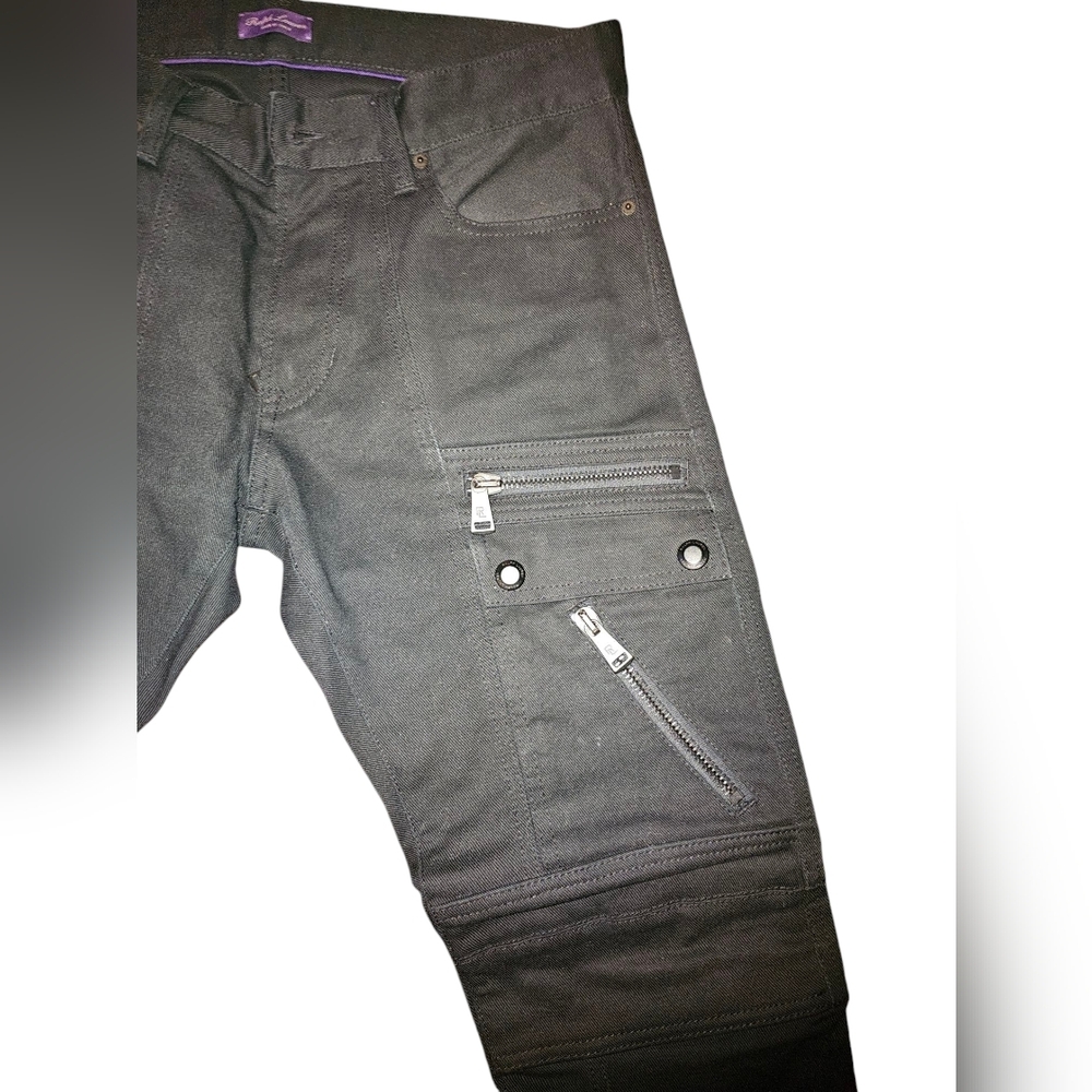 Ralph Lauren Purple Label 32 Black Cargo Biker Moto Zipper Jeans Italy Rare - Picture 10 of 11